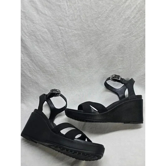 Crocs Leigh II Ankle strap Wedge heel Sandal Black-Size 9 Womens - Picture 9 of 10